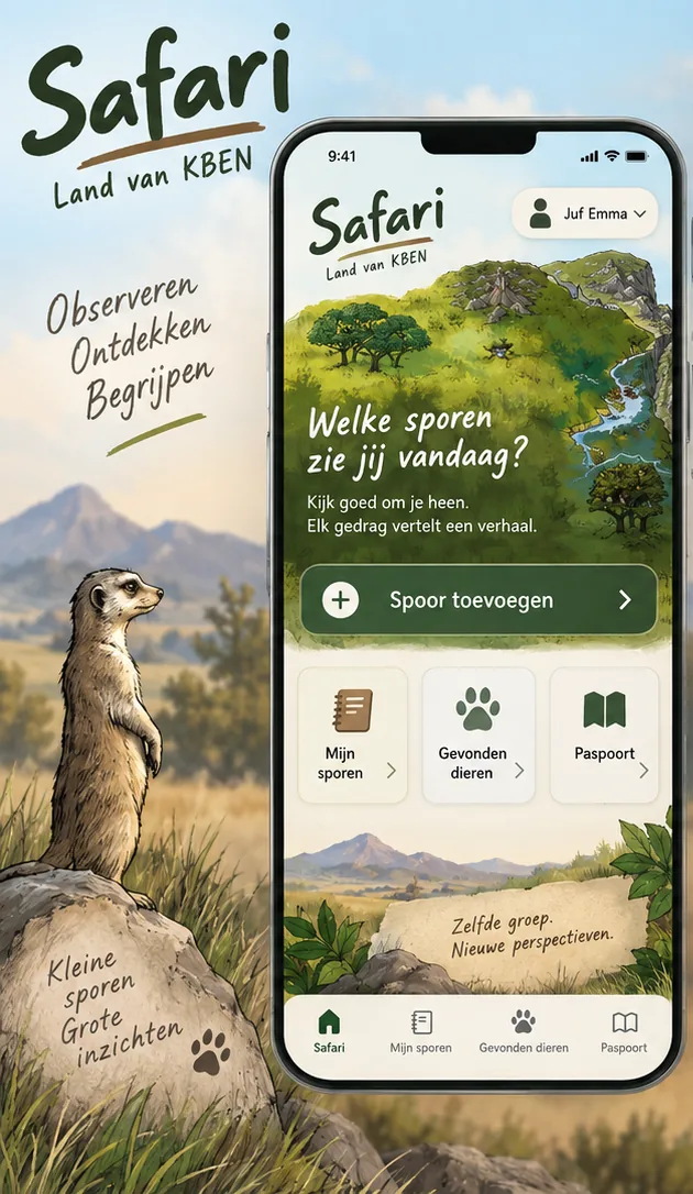 Startscherm van de Safari-app met de vraag: Welke sporen zie jij vandaag?